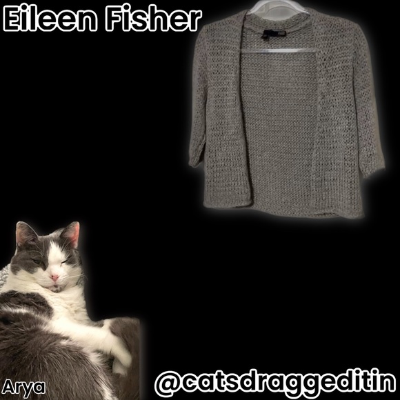 Eileen Fisher | Woven Viscose Blend Lightweight Cardigan Sweater in Light Gray - Picture 3 of 10